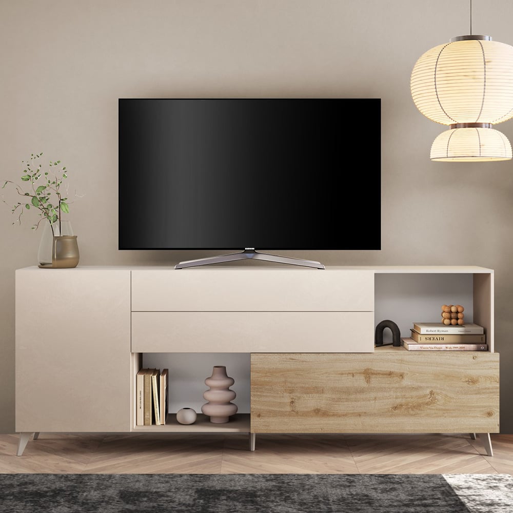 Milan Large Wooden TV Sideboard In Cashmere And Cadiz Oak