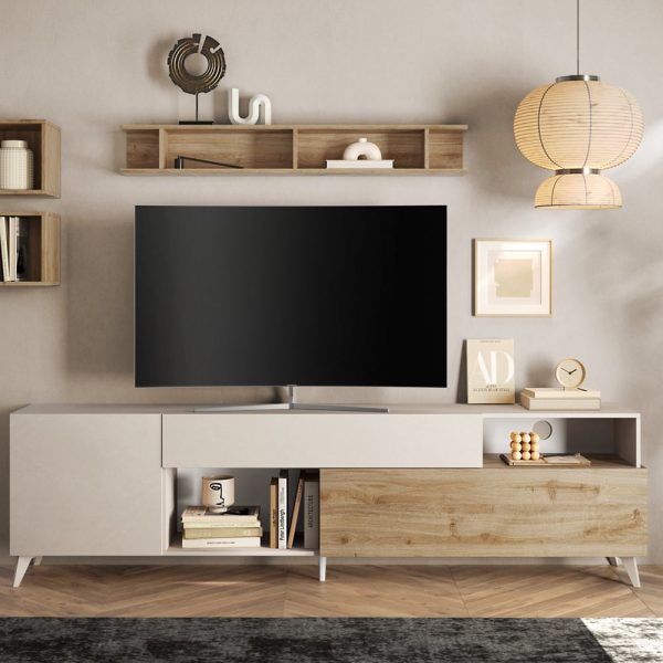 Milan Large Wooden TV Stand In Cashmere And Cadiz Oak | Bed Sava
