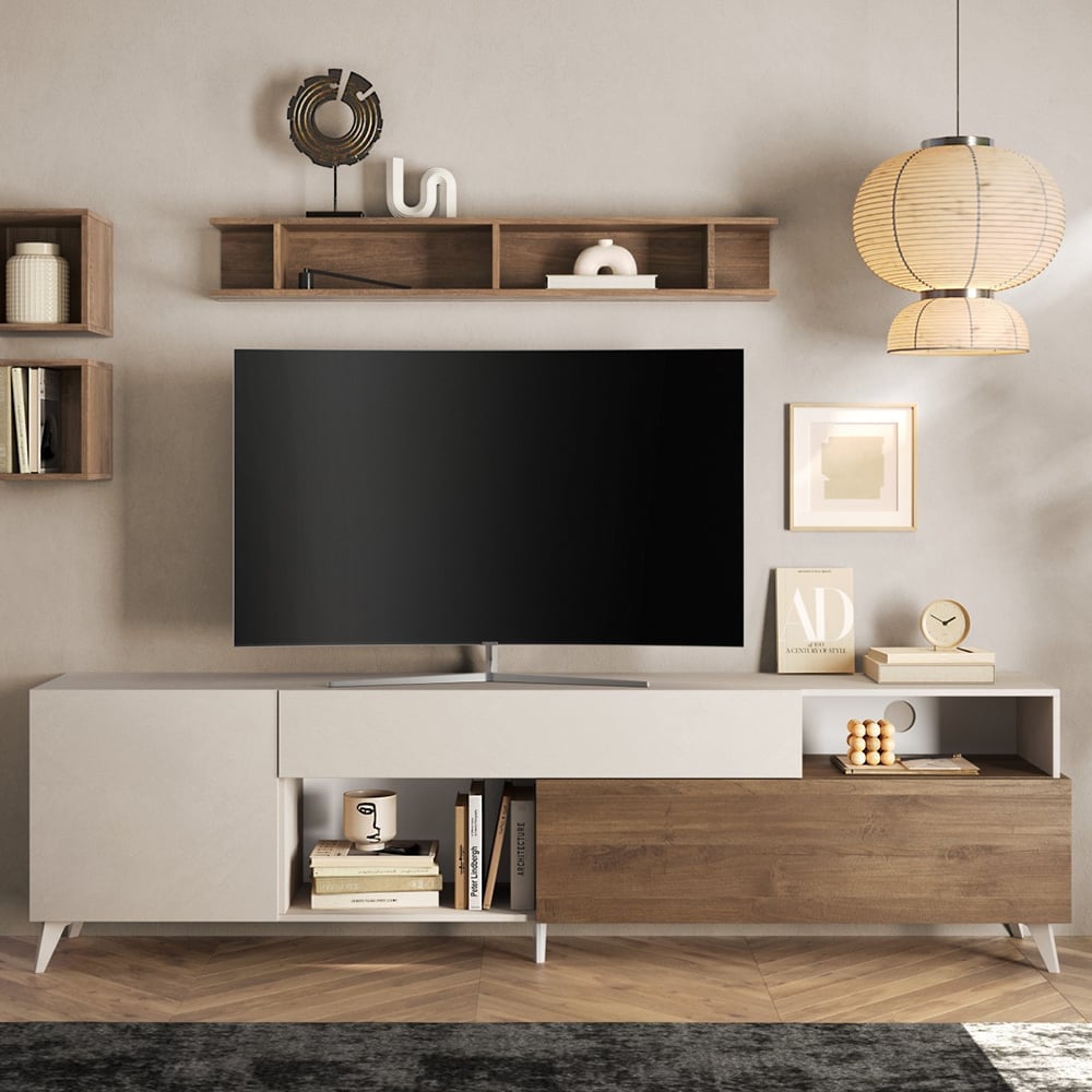 Milan Large Wooden TV Stand In Cashmere And Mercure Oak