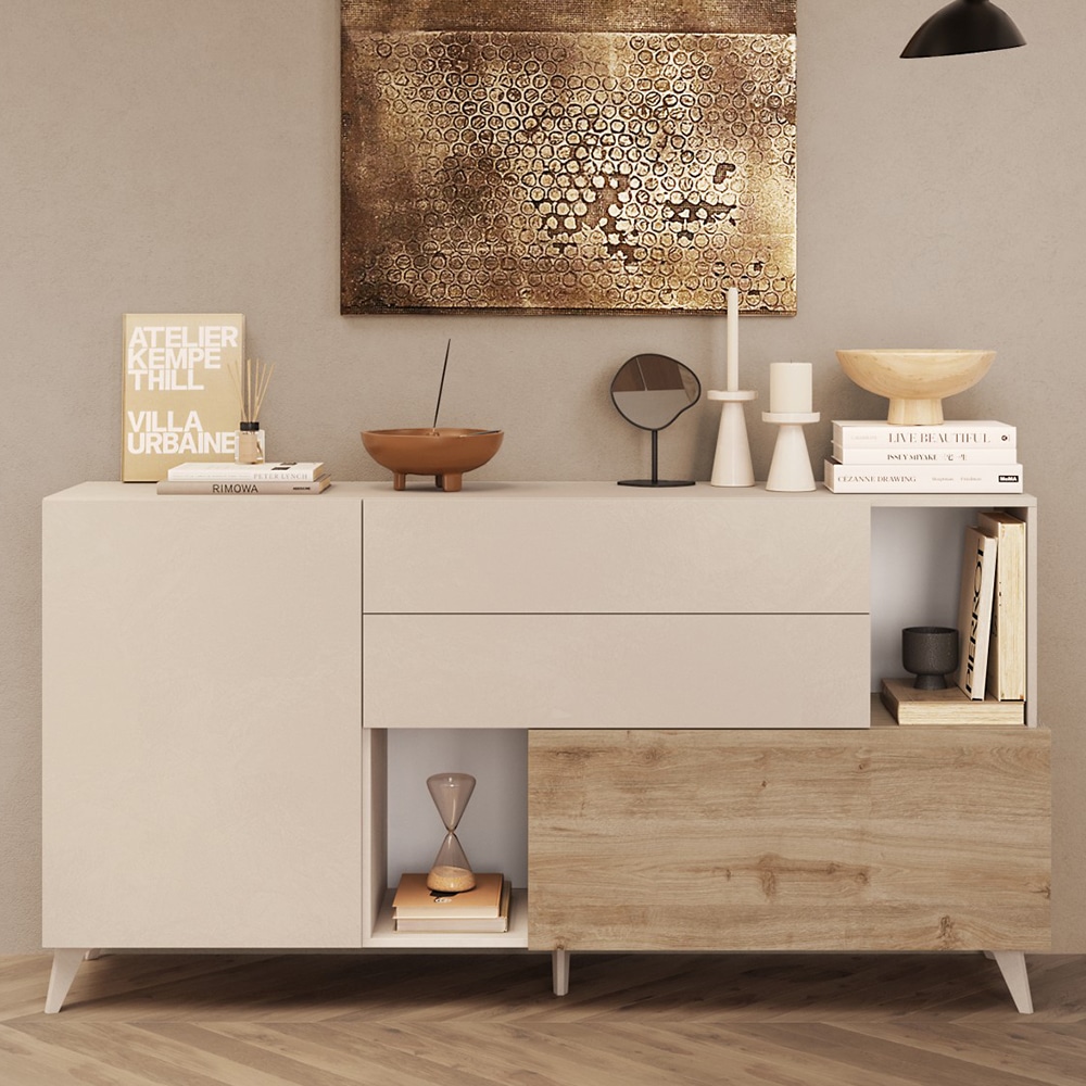 Milan Small Wooden TV Sideboard In Cashmere And Cadiz Oak