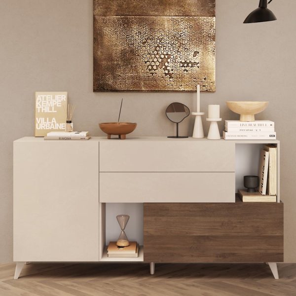 Milan Small Wooden TV Sideboard In Cashmere And Mercure Oak | Bed Sava