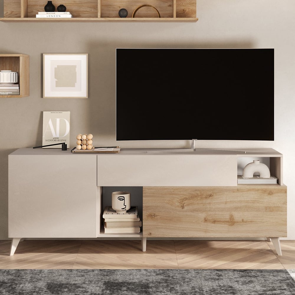Milan Small Wooden TV Stand In Cashmere And Cadiz Oak