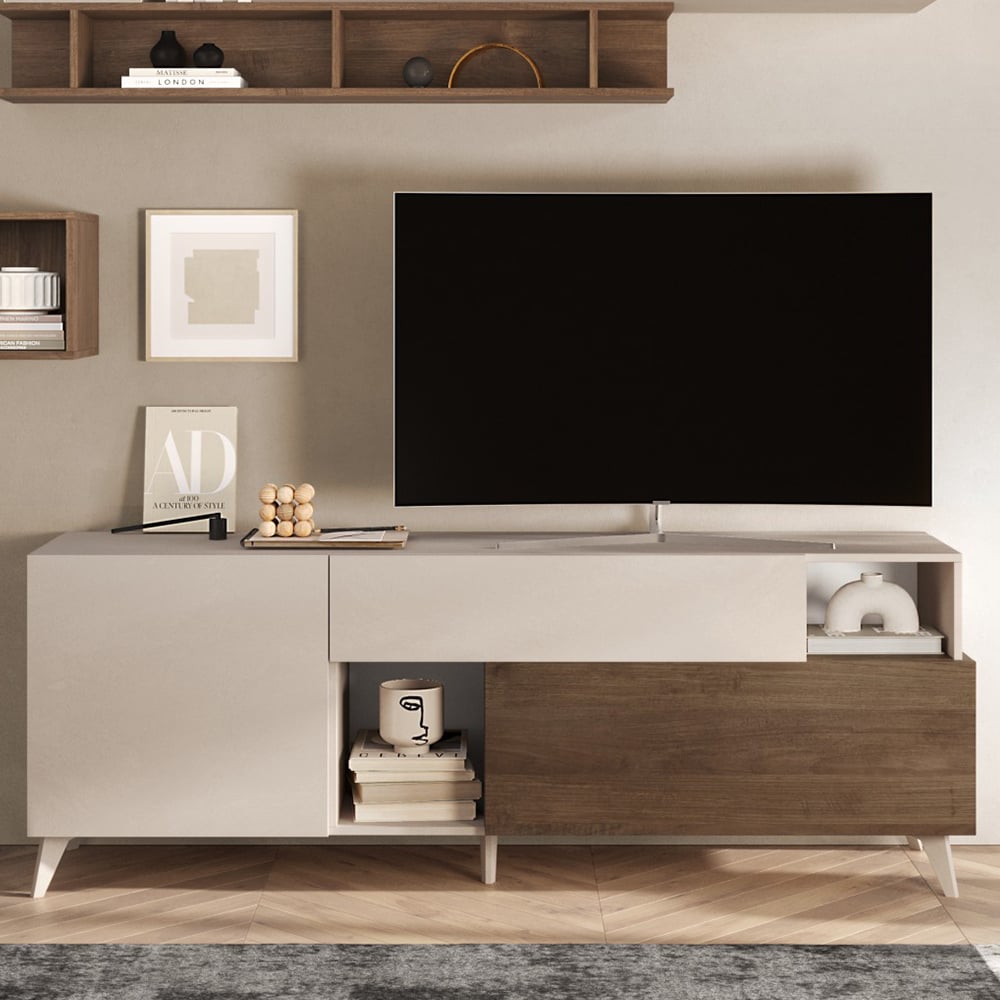 Milan Small Wooden TV Stand In Cashmere And Mercure Oak