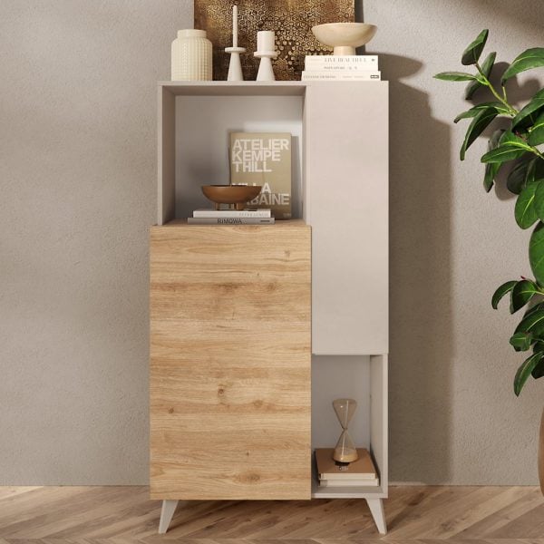 Milan Wooden Highboard With 2 Doors In Cashmere And Cadiz Oak | Bed Sava