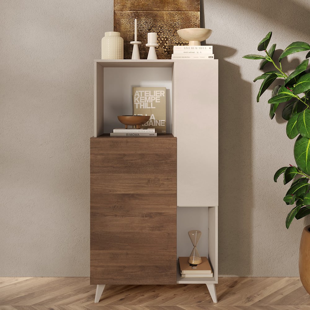 Milan Wooden Highboard With 2 Doors In Cashmere And Mercure Oak