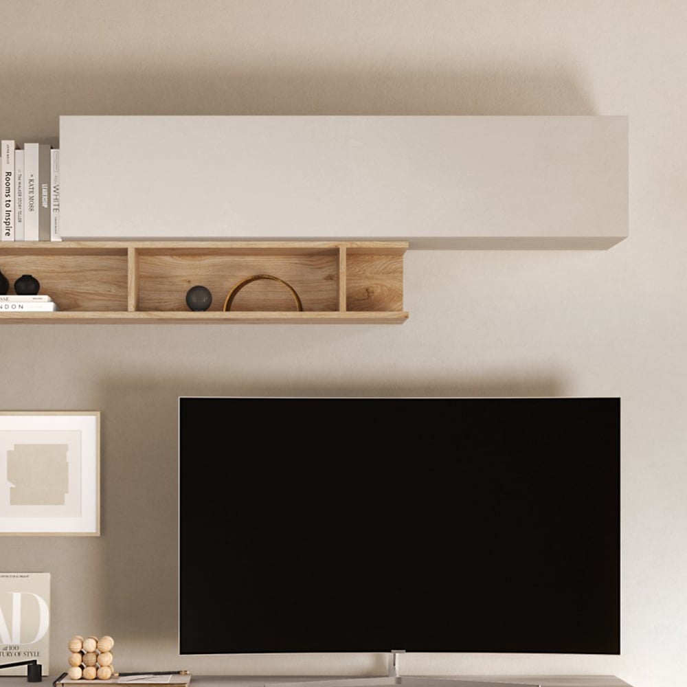 Milan Wooden Lift Up Flap Wall Shelf In Cashmere