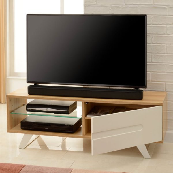 Milan Wooden TV Stand With Glass Shelf In Walnut | Bed Sava