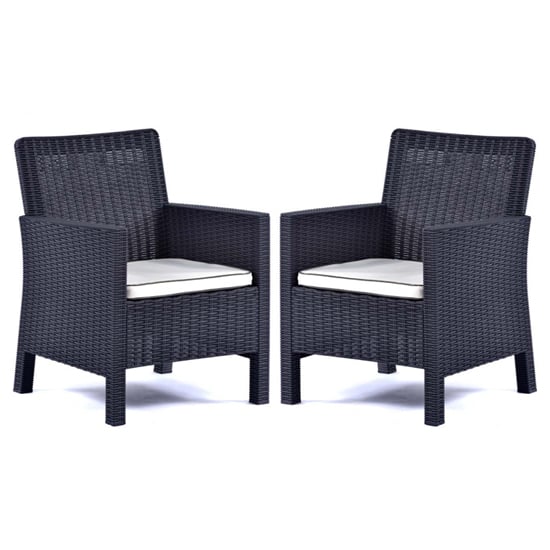 Mili Anthracite Rattan Effect Tub Armchairs In Pair