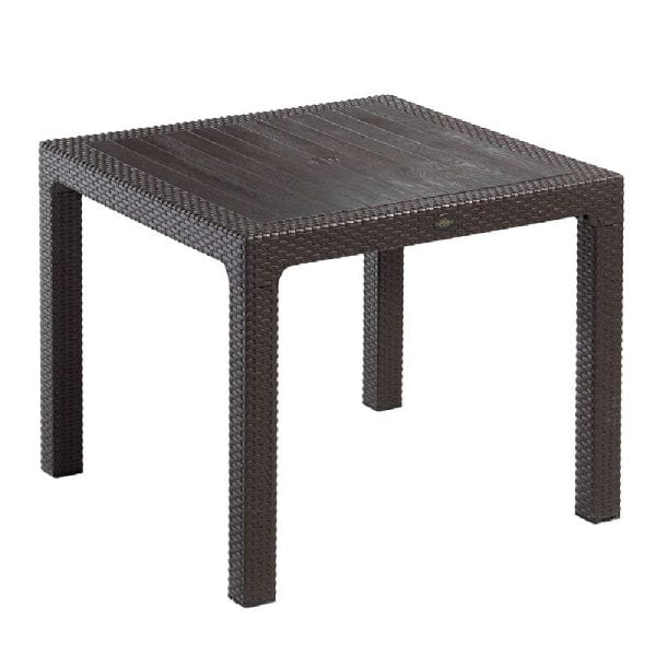Mili Rattan Polypropylene Square Dining Table In Brown | Bed Sava