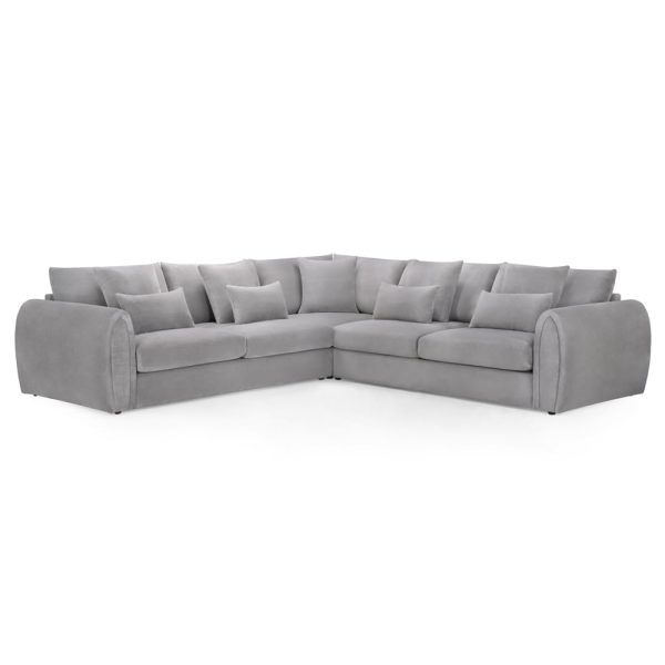 Millburn Plush Velvet Corner Sofa In Grey | Bed Sava