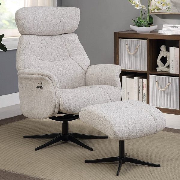 Milligan Fabric Recliner Chair With Stool In Sand | Bed Sava