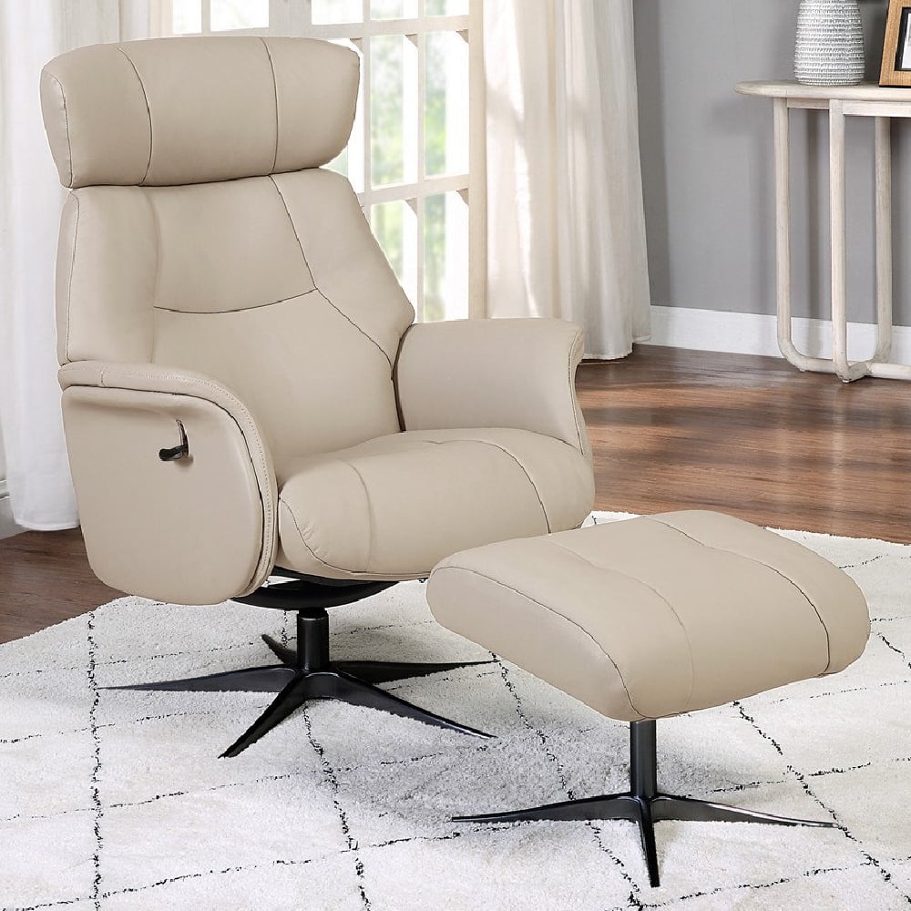 Milligan Leather Recliner Chair With Stool In Mushroom