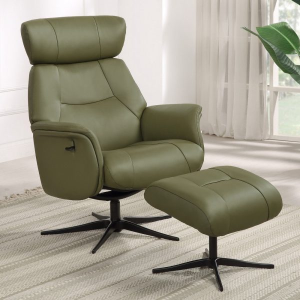 Milligan Leather Recliner Chair With Stool In Olive Green | Bed Sava