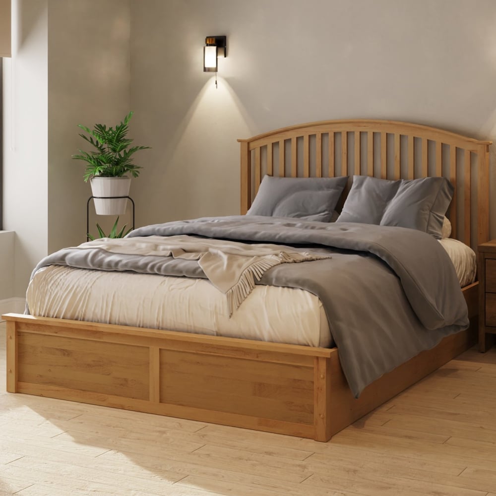 Millom Wooden Ottoman Storage Double Bed In Oak