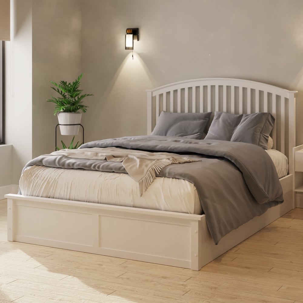 Millom Wooden Ottoman Storage Double Bed In White