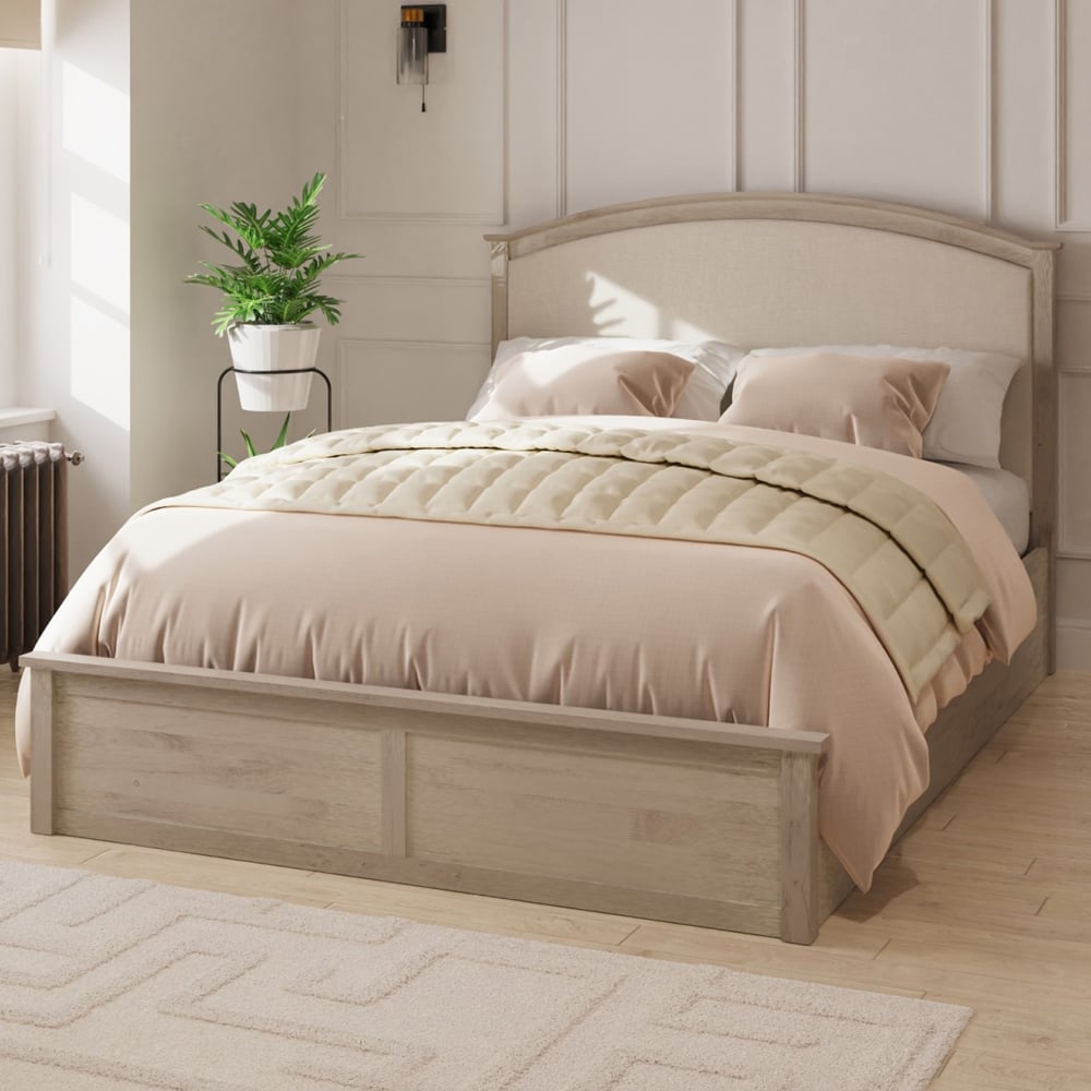 Millom Wooden Ottoman Storage King Size Bed In Limed Oak