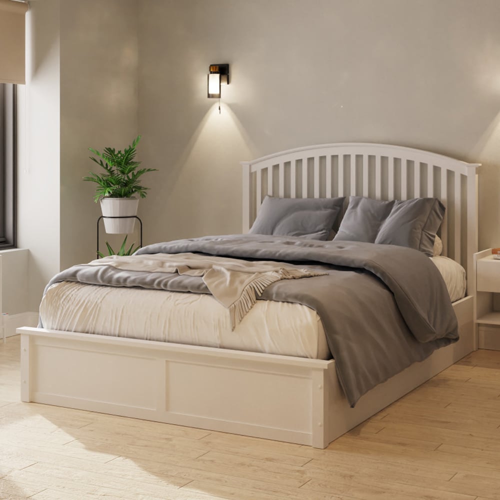 Millom Wooden Ottoman Storage King Size Bed In White
