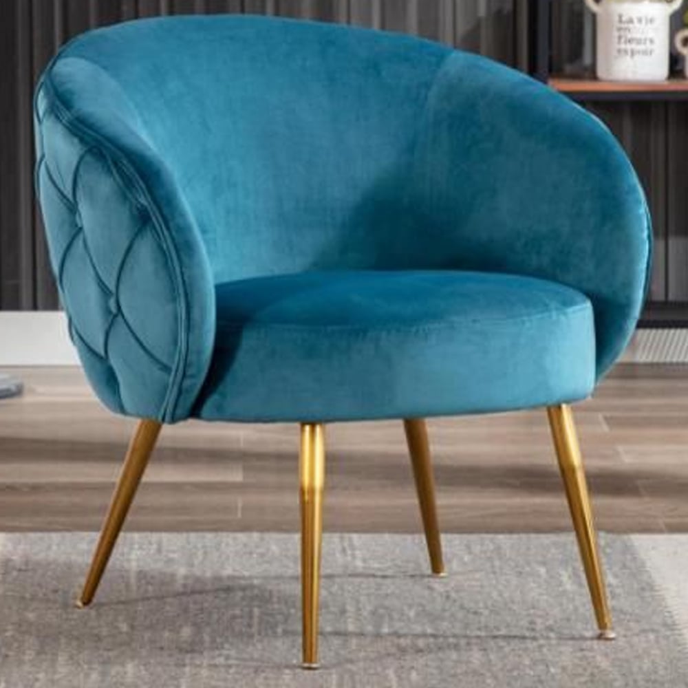 Millville Velvet Accent Chair With Gold Legs In Federal Blue