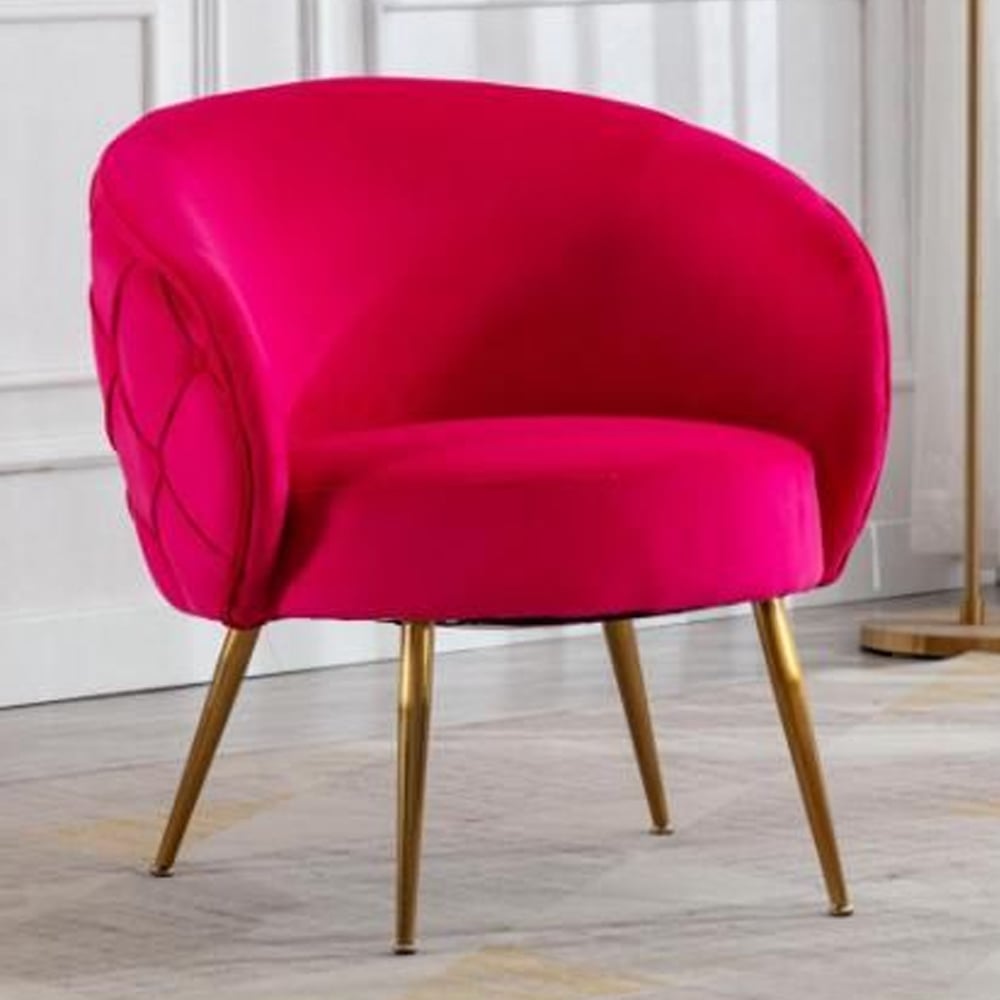 Millville Velvet Accent Chair With Gold Legs In Raspberry