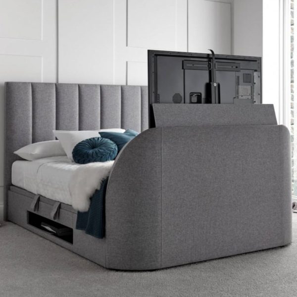 Milton Fabric Ottoman Storage Double TV Bed In Grey | Bed Sava