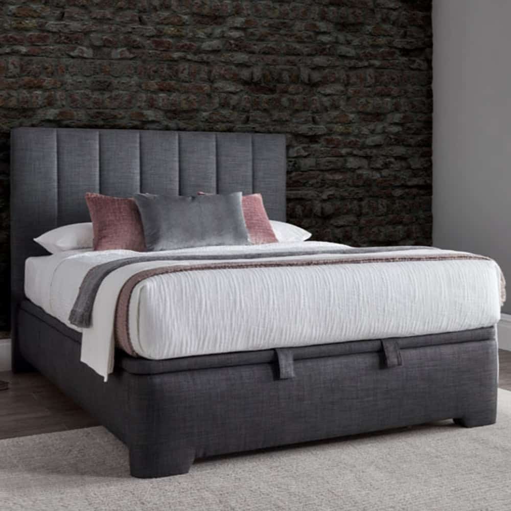 Milton Fabric Ottoman Storage King Size Bed In Slate