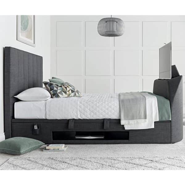 Milton Fabric Ottoman Storage King Size TV Bed In Slate | Bed Sava