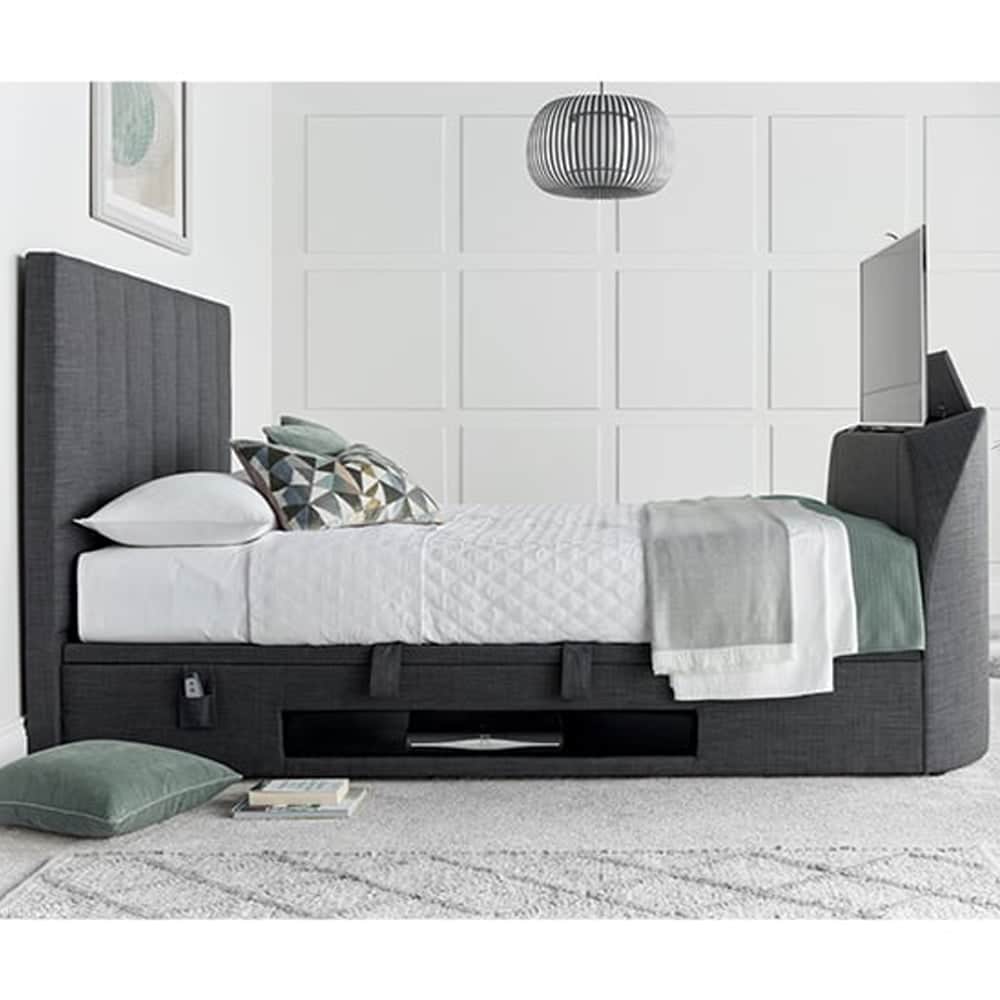 Milton Fabric Ottoman Storage Super King Size TV Bed In Slate