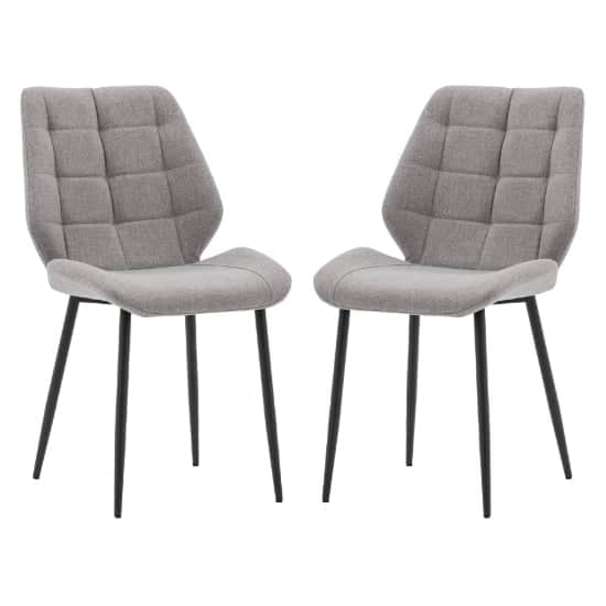 Minford Light Grey Fabric Dining Chairs With Black Legs In Pair