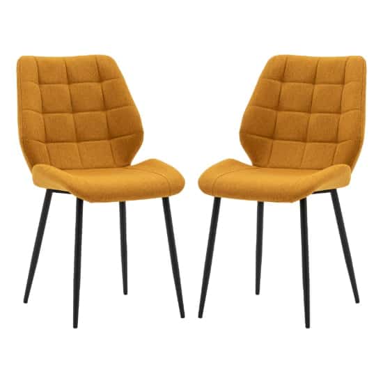 Minford Saffron Fabric Dining Chairs With Black Legs In Pair