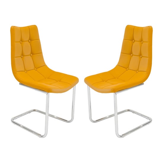 Mintaka Mustard Yellow Faux Leather Dining Chairs In Pair