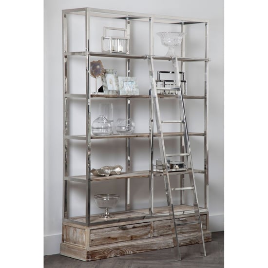 Mintaka Wooden Display Unit With Ladder In Natural And Silver