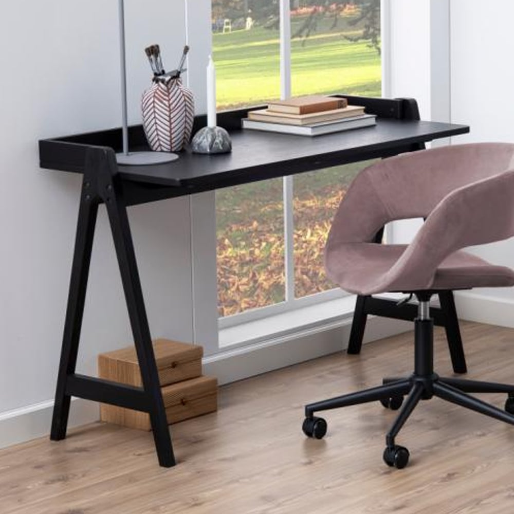 Misoka Wooden Rectangular Laptop Desk In Matt Black