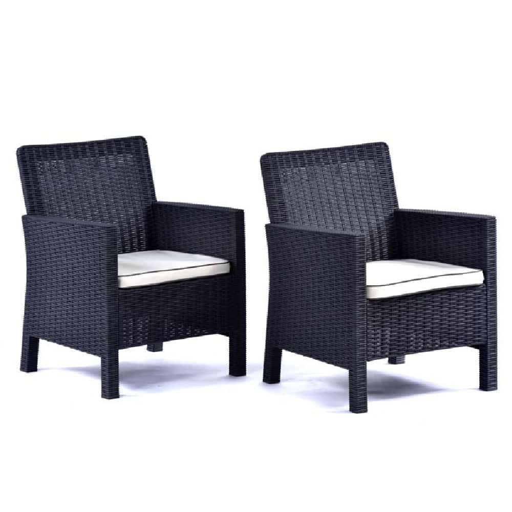 Misty Anthracite Rattan Tub Arm Chairs In Pair