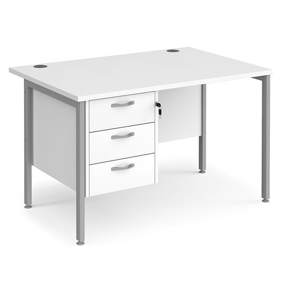 Moline 1200mm Computer Desk In White Silver With 3 Drawers