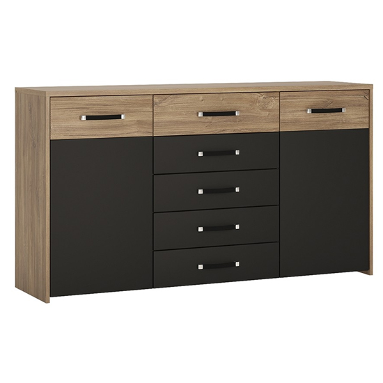 Moneti Wooden Sideboard With 2 Doors 5 Drawers In Oak And Black