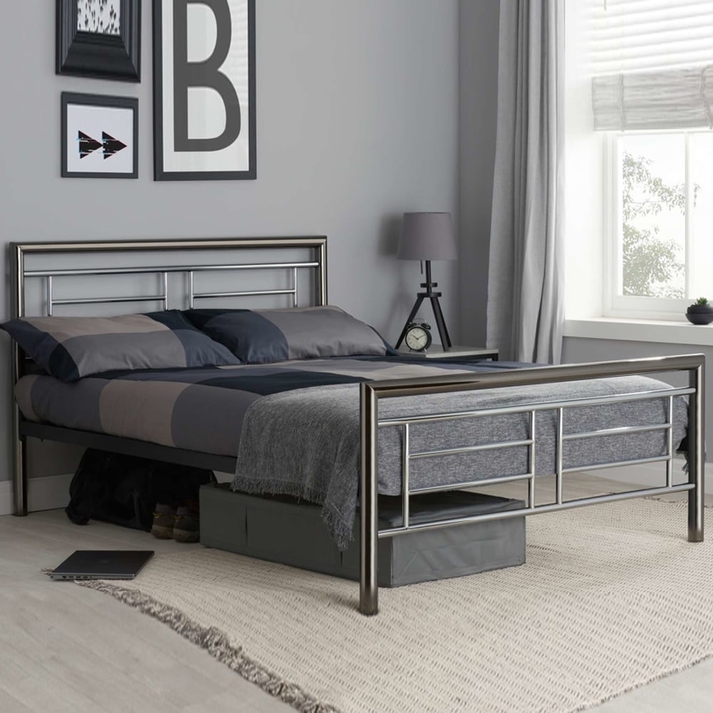 Montane Metal King Size Bed In Chrome And Nickel