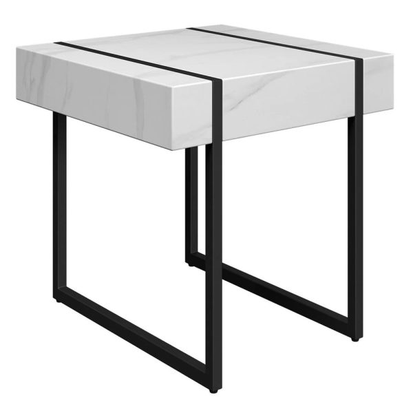 Montauk Wooden Side Table In White Marble Effect | Bed Sava