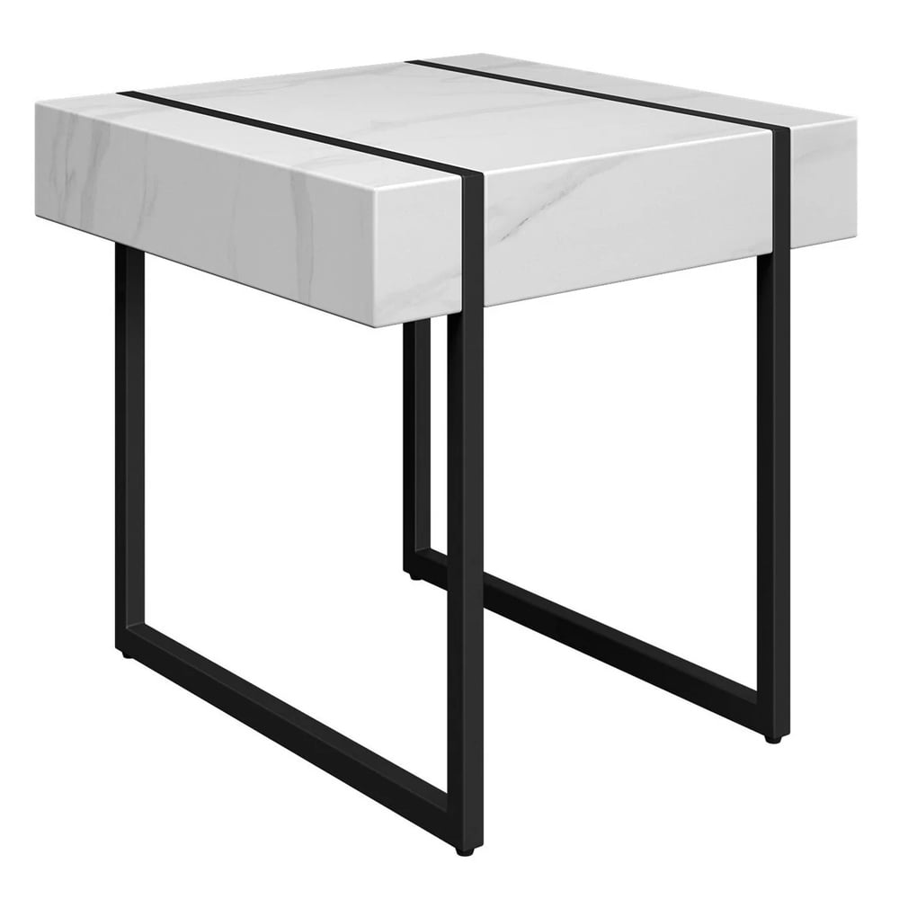 Montauk Wooden Side Table In White Marble Effect