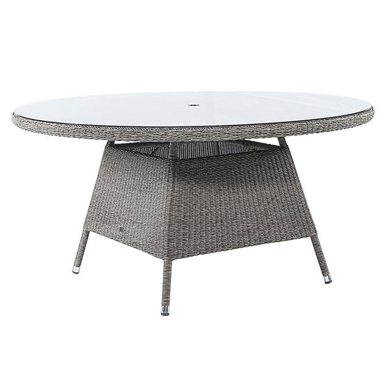 Monx Large Glass Top Garden Round Dining Table In Mid Grey