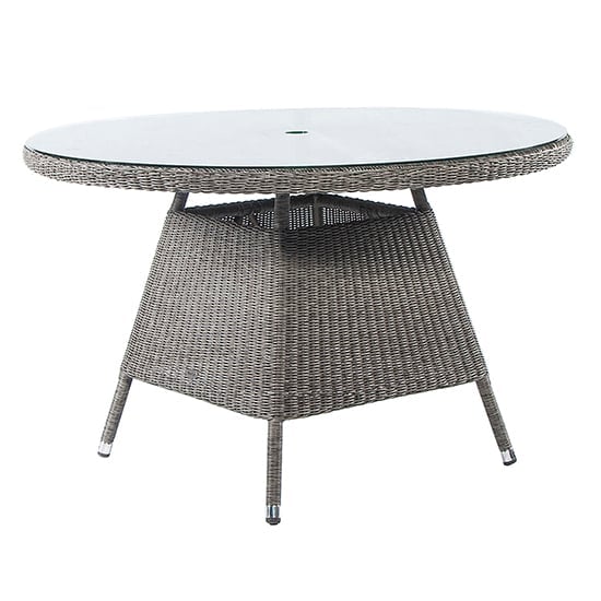 Monx Small Glass Top Garden Round Dining Table In Mid Grey