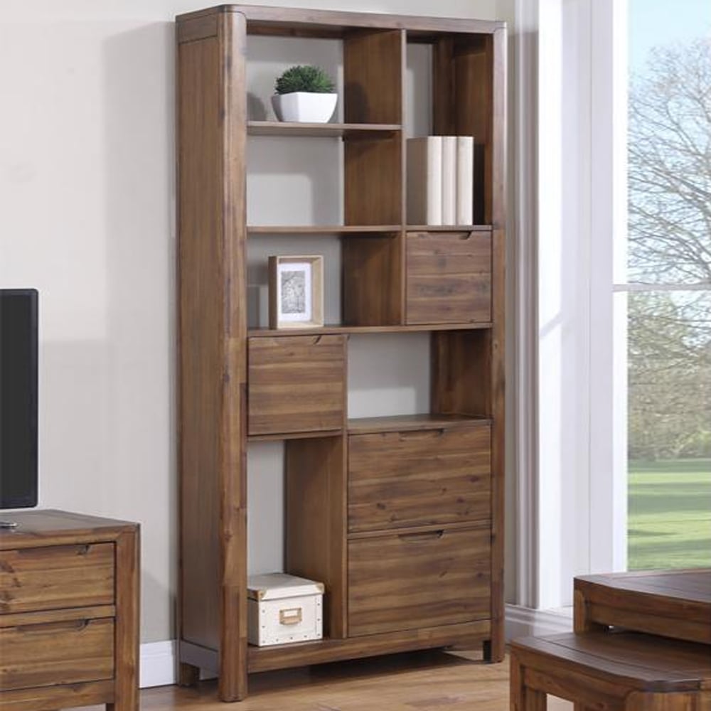 Monza Wooden Bookcase With 4 Drawers In Walnut