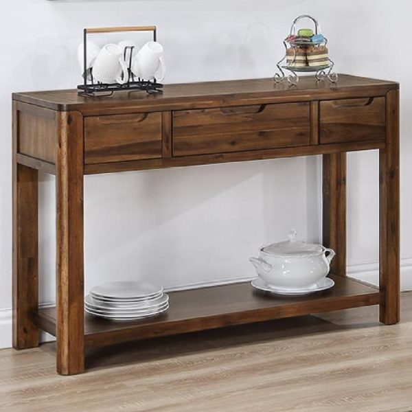 Monza Wooden Console Table With 3 Drawers In Walnut | Bed Sava