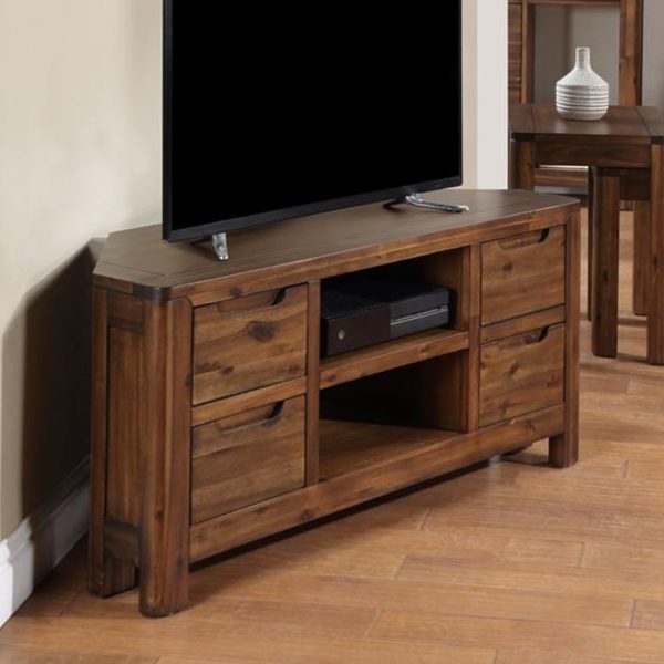 Monza Wooden Corner TV Stand With 4 Drawers In Walnut | Bed Sava
