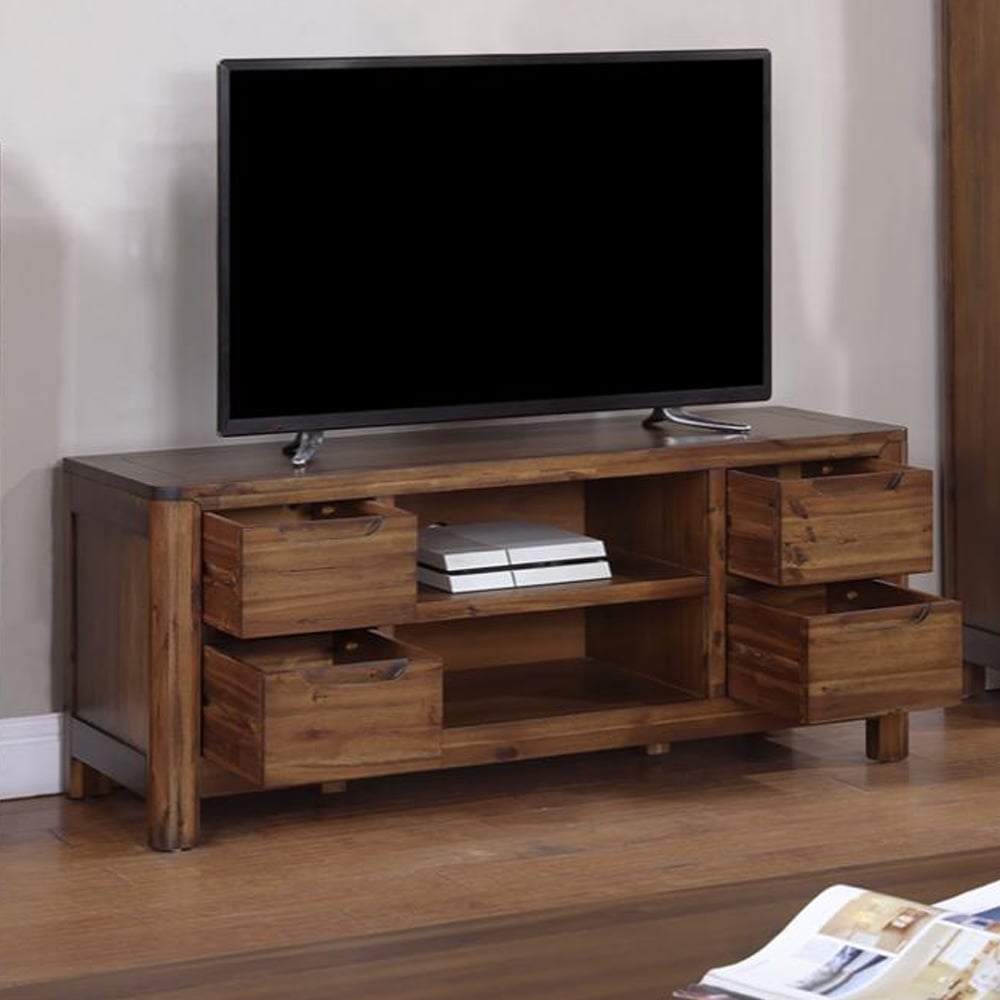 Monza Wooden Straight TV Stand With 4 Drawers In Walnut