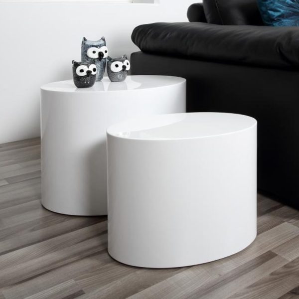 Moosic High Gloss Nesting Coffee Tables In White | Bed Sava