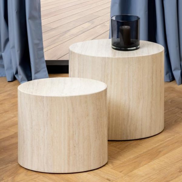 Moosic Wooden Nesting Coffee Tables In Travertine | Bed Sava