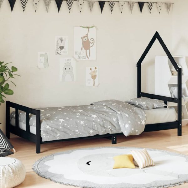 Moraira 90x190cm Wooden Children Bed In Black | Bed Sava