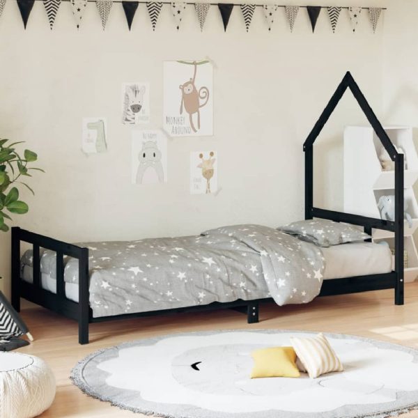 Moraira 90x200cm Wooden Children Bed In Black | Bed Sava