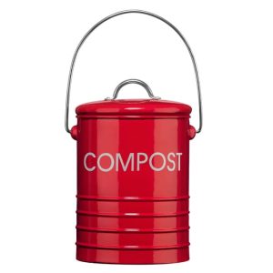 Morden Metal Compost Bin In Red With Handle | Bed Sava