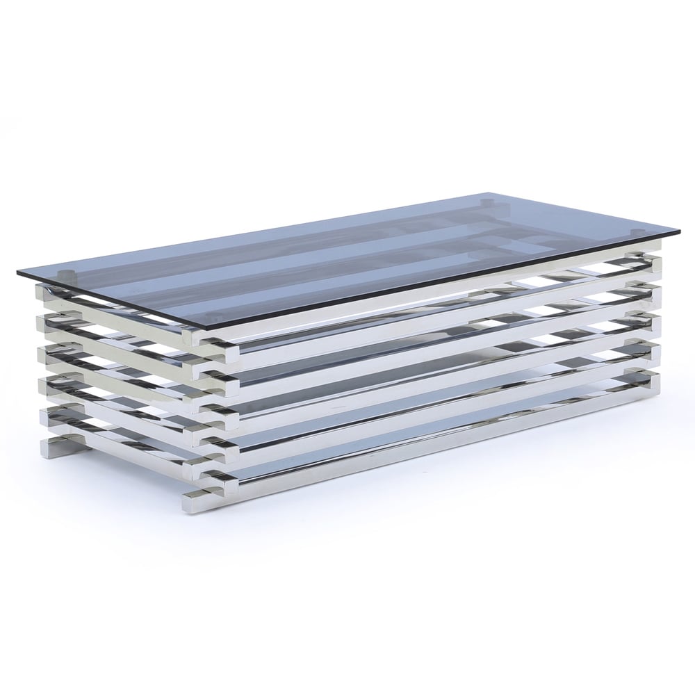 Morita Tinted Glass Rectangular Coffee Table With Steel Frame